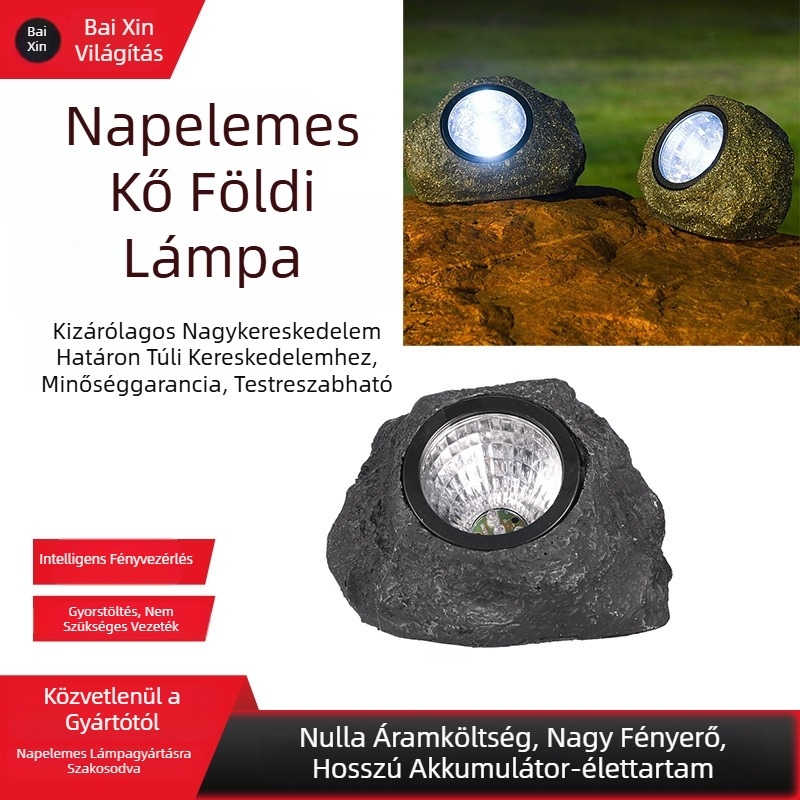 Napelemes műkő lámpa kültéri kerthez, gyepre vetítő LED föld alatti világítás