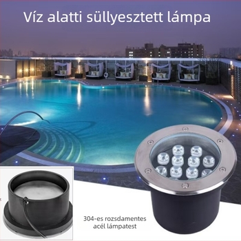 Beépített víz alatti LED világítás tavakhoz és akváriumokhoz, rozsdamentes acél, IP68, 12–24V, 18 LED, 3000K melegfehér, 30° fénycsóva