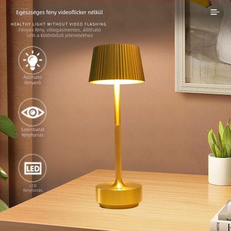 LED okos asztali lámpa, minimalista retro kávézó hangulattal, érintéses vezérlés és USB töltés