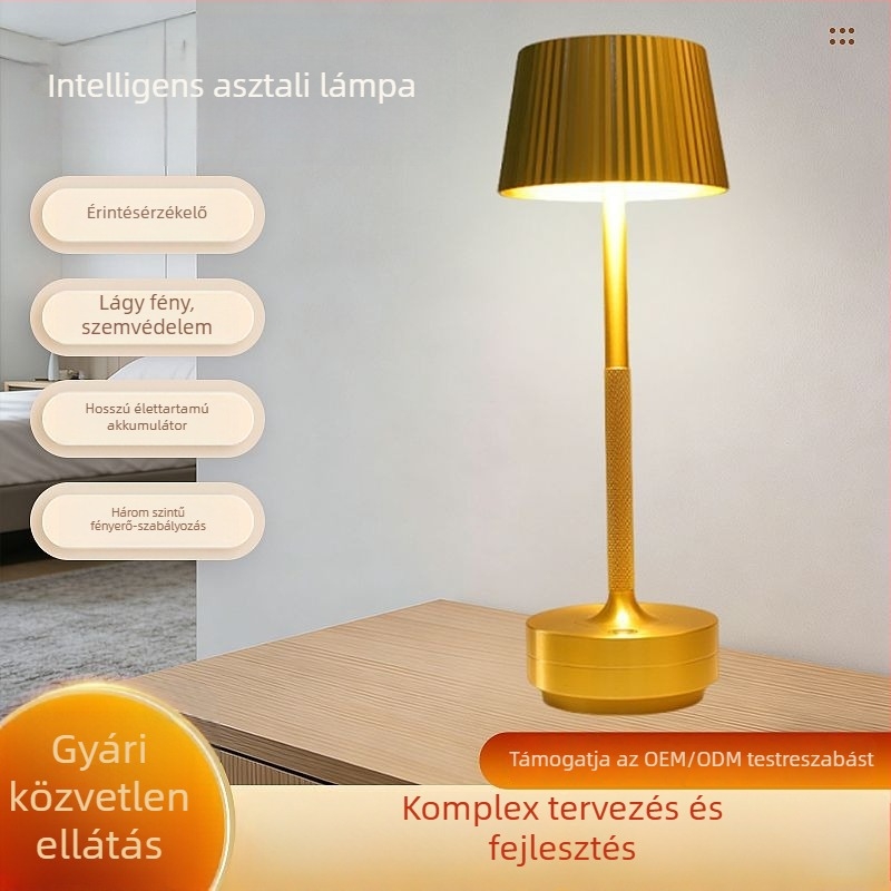 LED okos asztali lámpa, minimalista retro kávézó hangulattal, érintéses vezérlés és USB töltés