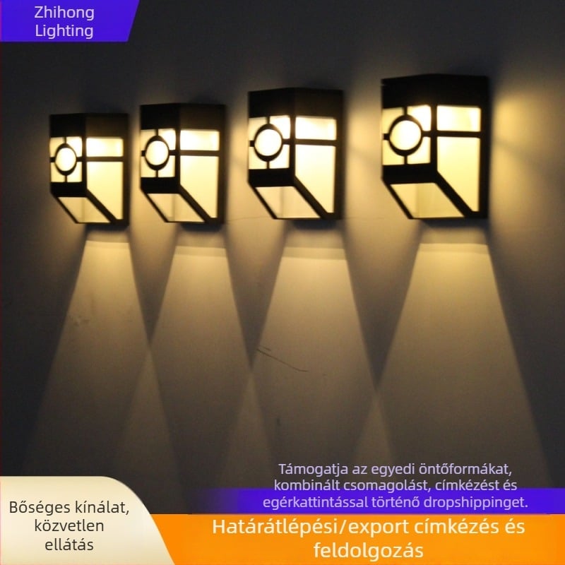 Napelemes retro falikar LED panellel, kültéri vízálló falikar teraszra