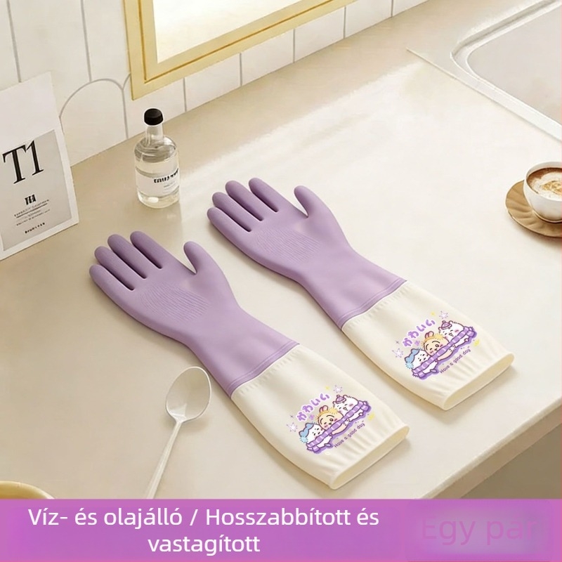 Háztartási latex kesztyű hosszú csuklóval, vízálló, bőrbarát, konyhai tisztításra és edények mosására, megerősített varrással
