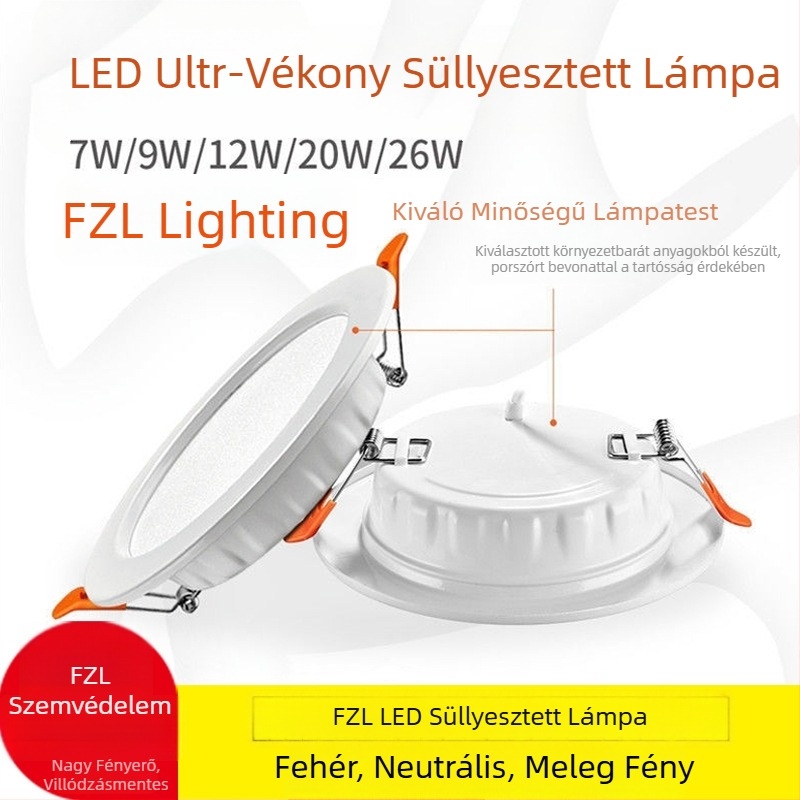 Ultra vékony LED mennyezeti downlight, beépített lámpa, 7W (3in), 9W (4in), 12W (6in), 20W