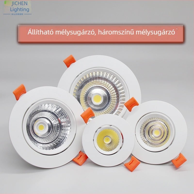 LED downlight COB, beépített mennyezeti lámpa, párásodás elleni, háromszínű fényerő-szabályozás, állítható szög, szemkímélő
