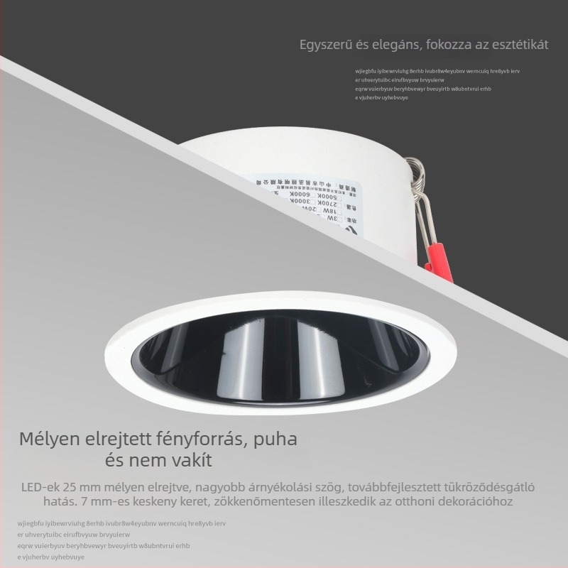 LED anti‑glare beépíthető mennyezeti lámpa, kör alakú, keskeny keret, 7/10/15W, nappali otthoni világítás