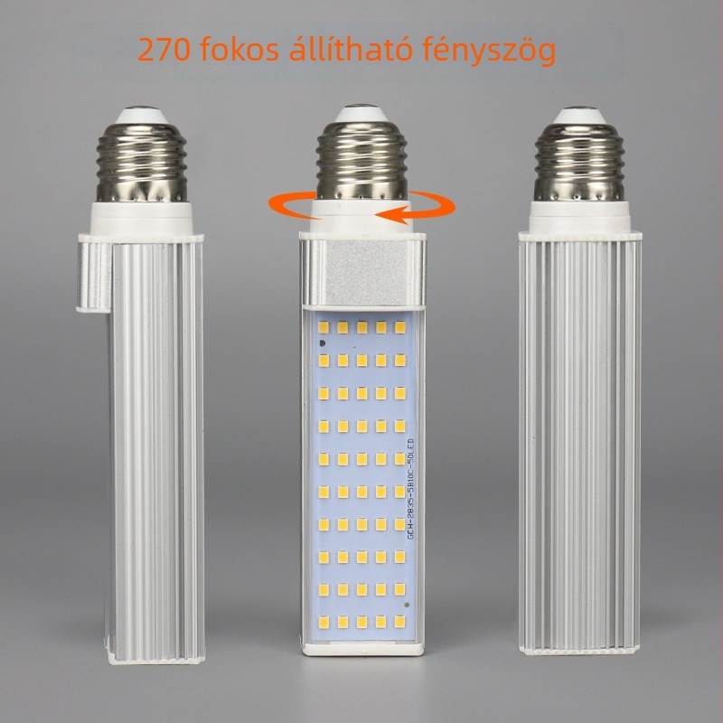 LED vízszintes dugós lámpa, teljes alumínium test, G24 dugaszcsatlakozó, 110–240V, egyoldalas kukorica LED izzó