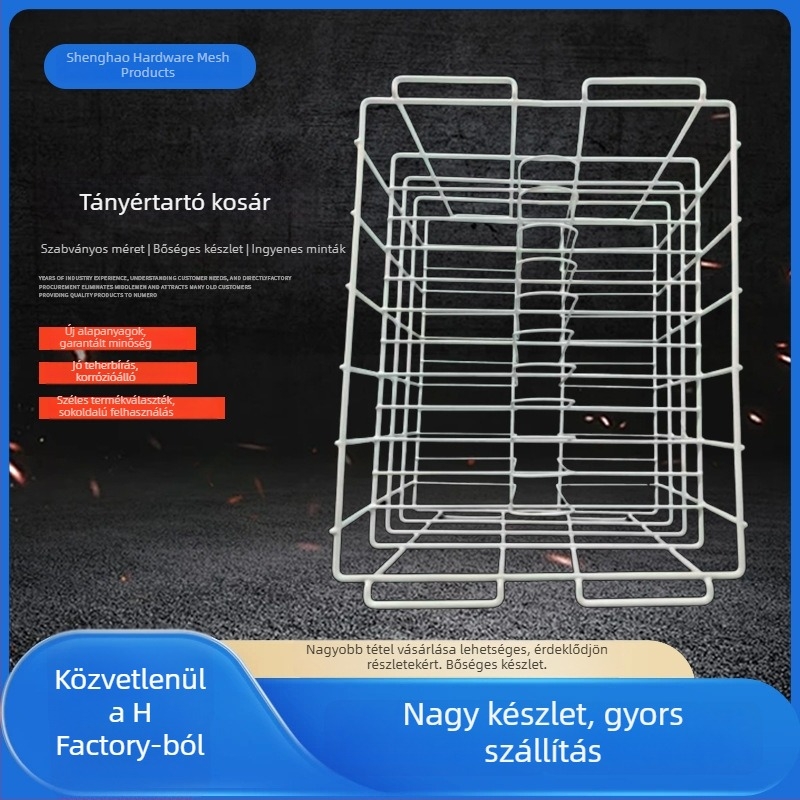 Vasból készült tányérok tároló kosara, vastagított kivitel, fehér és zöld műanyag bevonattal, nagy kapacitású