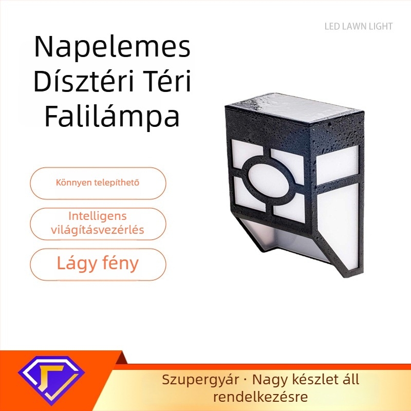 Napelemes, vízálló LED falikar kerítésekhez és udvarhoz, kültéri kerítésvilágítás, napelemes kertvilágítás
