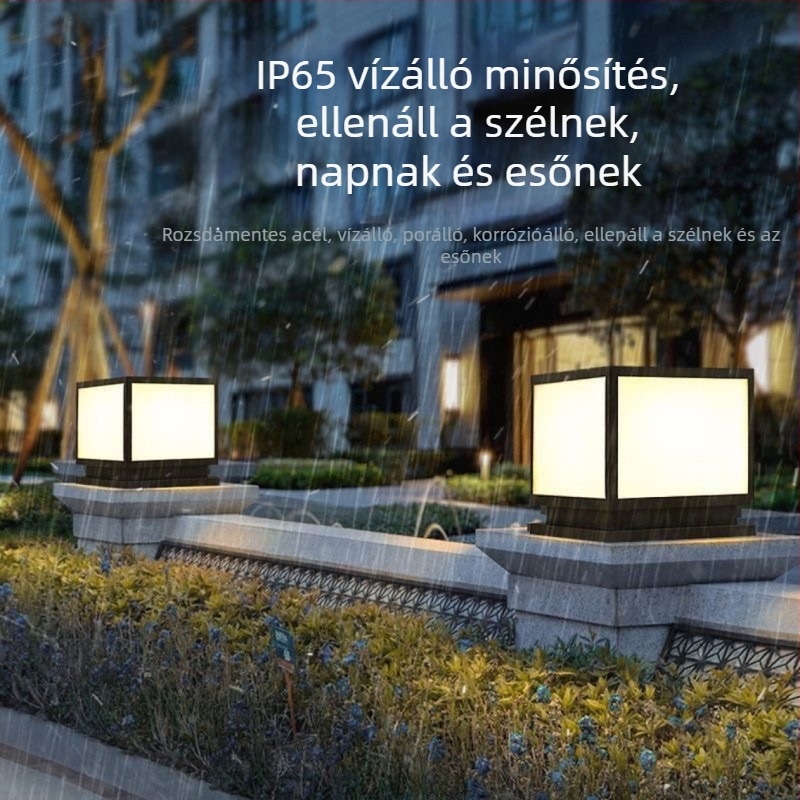 Napelemes kertoszlop lámpa, kültéri IP65 vízálló falikar kovácsoltvasból és akril árnyékolóval, LED