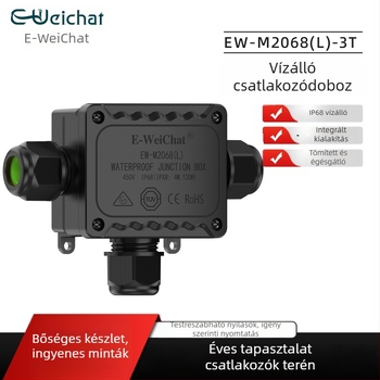 IP68 vízálló elosztódoboz kültéri LED-es világításhoz, víz alatti és föld alatti utcai világítás, T-típus, 1 bemenet, 2 kimenet, fekete műanyag vízálló doboz