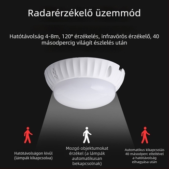 Mennyezeti LED világítás radar mozgásérzékelővel és hang- és fényvezérléssel, félgömb diffúzor