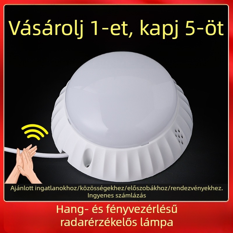 Mennyezeti LED világítás radar mozgásérzékelővel és hang- és fényvezérléssel, félgömb diffúzor
