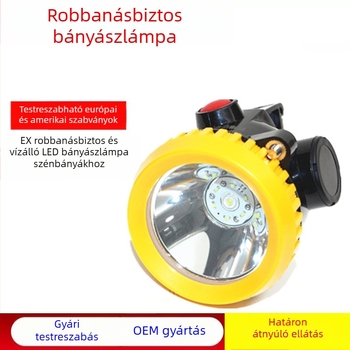 Robbanásbiztos bányász fejlámpa, több csatlakozóval, beépített sisakkal, vízálló, vezeték nélküli, föld alatti LED