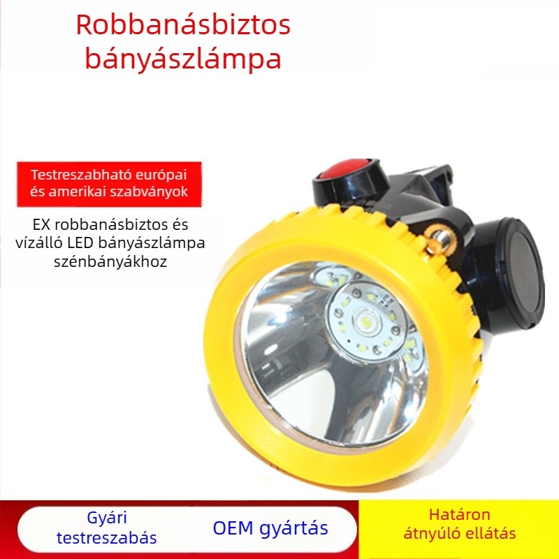 Robbanásbiztos bányász fejlámpa, több csatlakozóval, beépített sisakkal, vízálló, vezeték nélküli, föld alatti LED