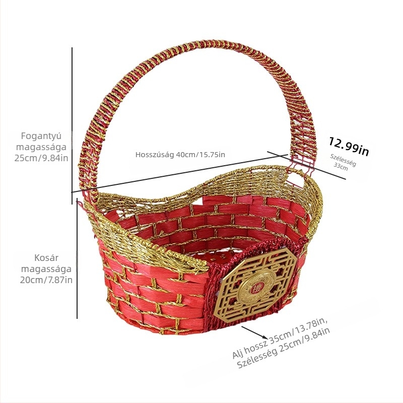 Mesterséges rattan szövésű gyümölcskosár, kézi ajándékkosár, piknikkosár, szedőkosár, Holdünnepi ajándékcsomagoló kosár
