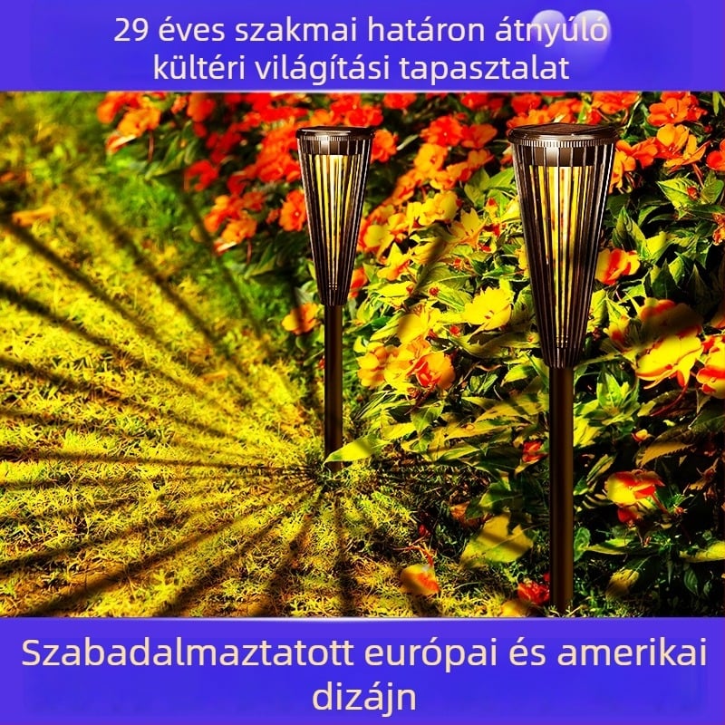 DS129 Napelemes LED kerti lámpa, talppal a talajba szúrható, pastoriális stílusú kültéri dekoráció, IP65, induktív kapcsoló