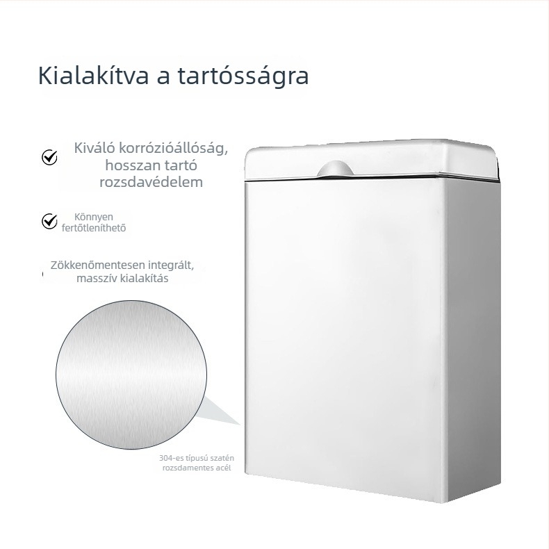 304 rozsdamentes acél falra szerelhető fürdőszobai szemetesfedéllel, szagtalanító funkcióval, közösségi mosdókhoz, szállodákhoz és bevásárlóközpontokhoz