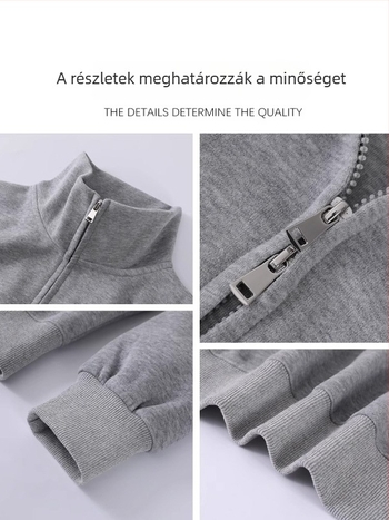 Szürke női pulóverdzseki ősz-télre, rövid szabású, normál vállakkal, kis méretű nőknek, laza vonal, kapucni nélkül