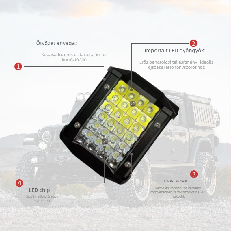 LED munkalámpa, 4 hüvelykes, 4 sor, 72W terepjárókhoz