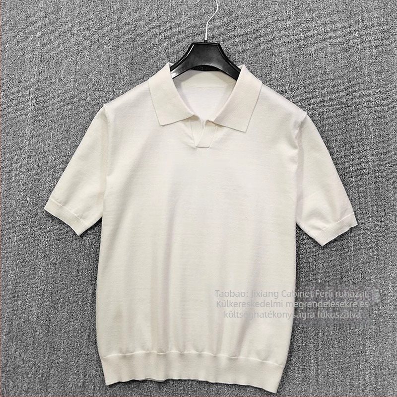 Férfi nyári rövid ujjú kötött polo felső, V-nyakú gallér, Slim fit, Ice Silk