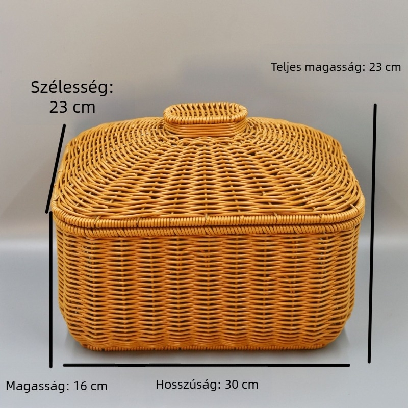 Asztali tárolókosár fedéllel, imitált rattan, európai stílus, tojás alakú kosár ékszerekhez, kozmetikumokhoz és játékokhoz