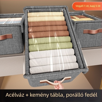 Fedéllel ellátott tároló doboz ruhák és nadrágok számára, nagy kapacitású, összecsukható