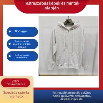 Női kapucnis zipzáros pulóver, 360 g finom pamutból, vastag anyag, csipkés kapucnival