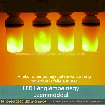 LED lámpa lángformájú villogó, dinamikus láng effektus, dekoratív hangulatvilágítás bárhoz és KTV-hez, E27/E26 foglalattal