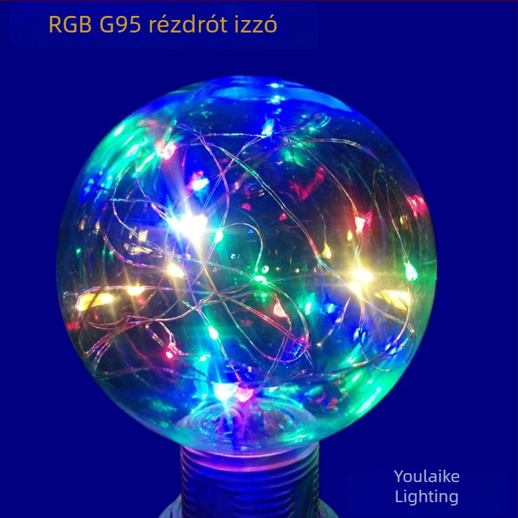 LED vezetékes fényfüzér rézdróttal és PC burkolattal – színes dekoratív gömb izzók G80G95 Karácsonyra