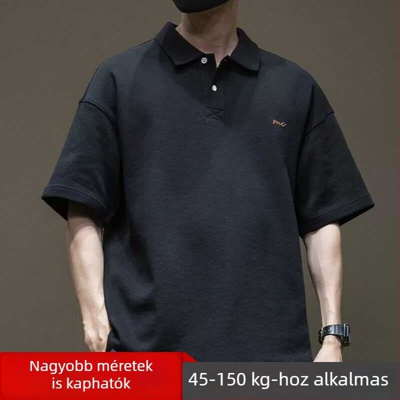 Férfi japán retro stílusú polo felső, rövid ujjú, laza szabás, könnyű nyári anyag, nagy méretek, hétköznapi viselet