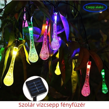Napenergiás LED-sor vízcsepp formájú, 20 LED, kültéri IP66 vízálló dekoráció a kerthez
