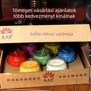 Színes lótusz üveglámpa Buddha imádására, sík szájú gyertyatartó, 24 órás égés, vastagabb, nagy méret, otthoni használatra és templomi ünnepekre.
