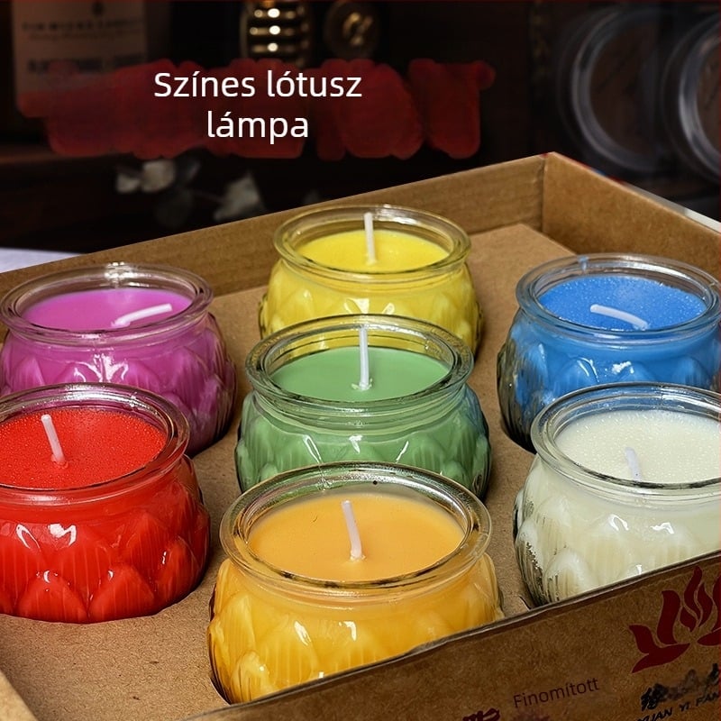 Színes lótusz üveglámpa Buddha imádására, sík szájú gyertyatartó, 24 órás égés, vastagabb, nagy méret, otthoni használatra és templomi ünnepekre.