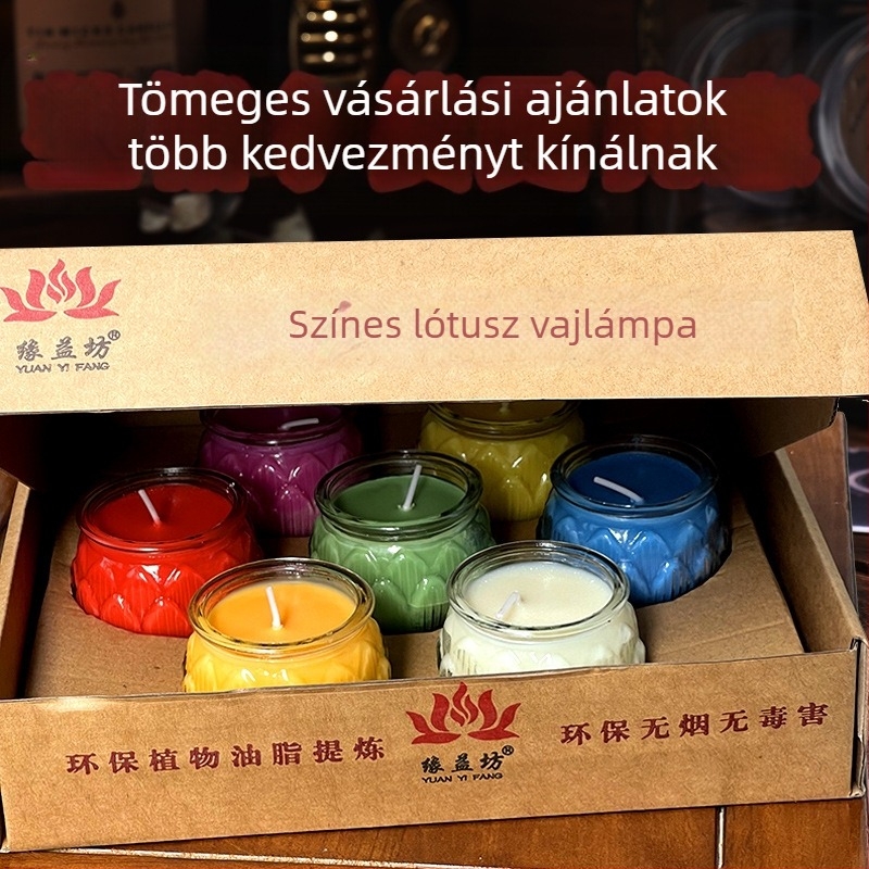 Színes lótusz üveglámpa Buddha imádására, sík szájú gyertyatartó, 24 órás égés, vastagabb, nagy méret, otthoni használatra és templomi ünnepekre.