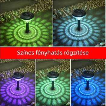Napelemes kültéri lámpa gyepre és kertbe, vízálló talajlámpa növényi mintával