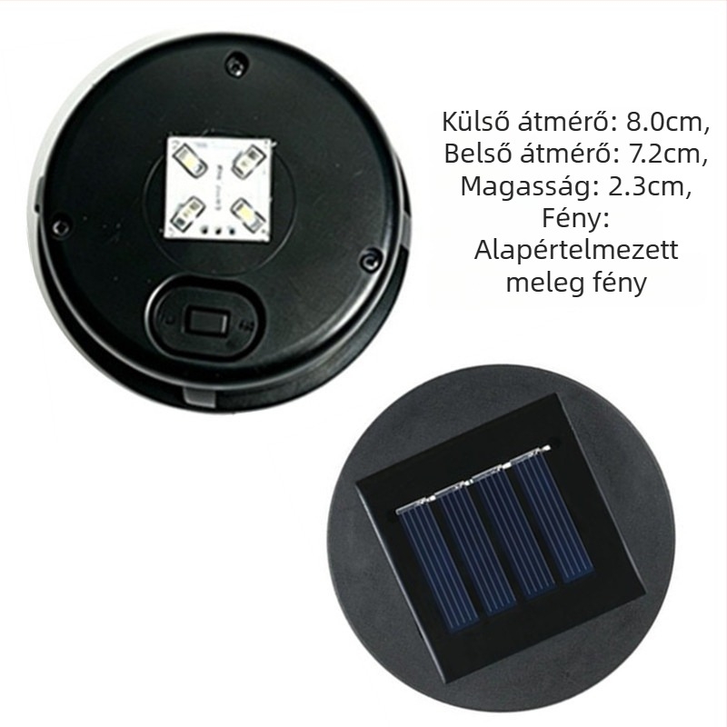 Kültéri napelemes lámpa LED-es fényforrással, vasból készült lámpás, 80 cm átmérőjű.
