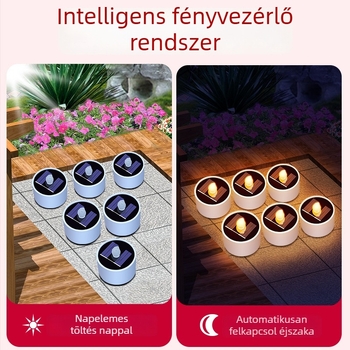 Napelemes kültéri kerti lámpa, vízálló, gyertya alakú világítás szenzorral, erkélyhez