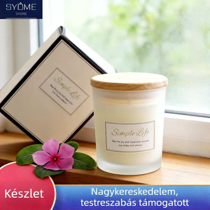 Üveg aromaterápiás gyertya pohár fa fedővel, szójaviasz gyertya