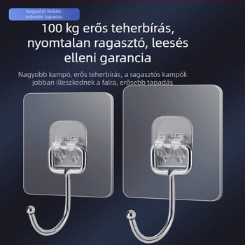 10 darabos nagy ragasztóhorgok készlet, fúrás nélkül, ajtóra és falra, rozsdamentes acél, teher 1–3 kg