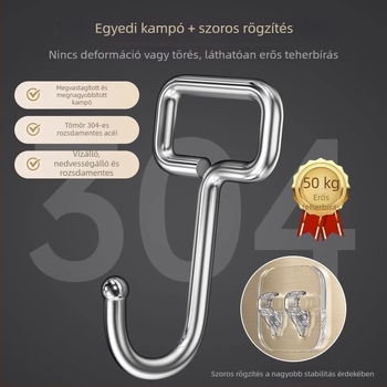 10 darabos nagy ragasztóhorgok készlet, fúrás nélkül, ajtóra és falra, rozsdamentes acél, teher 1–3 kg