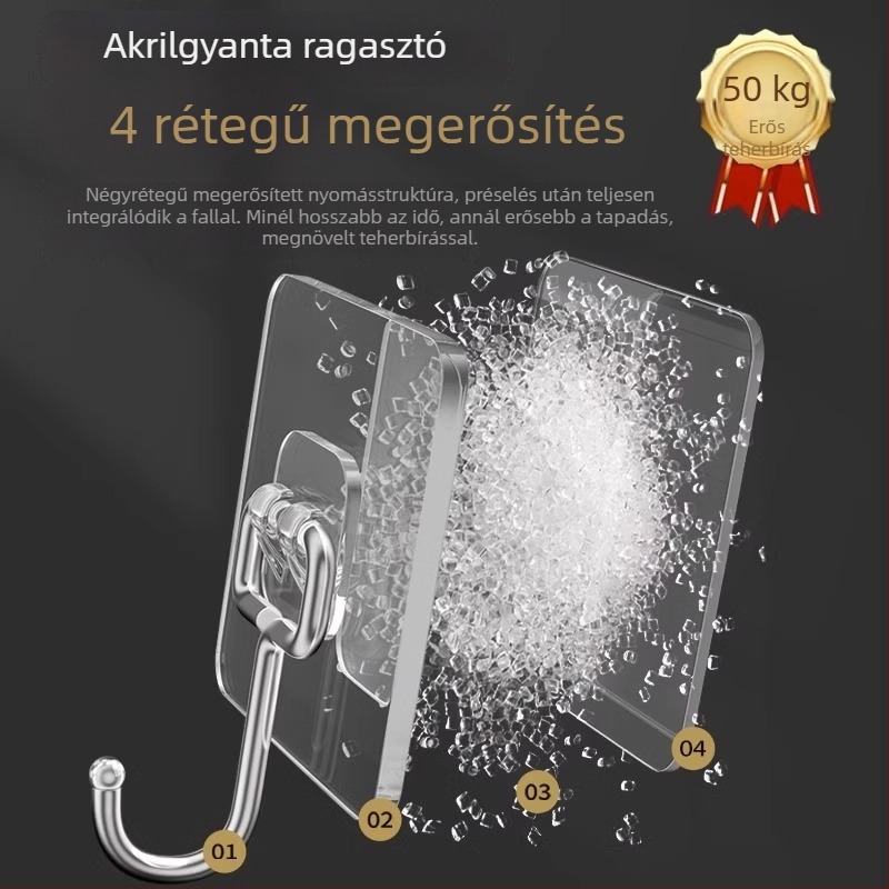 10 darabos nagy ragasztóhorgok készlet, fúrás nélkül, ajtóra és falra, rozsdamentes acél, teher 1–3 kg