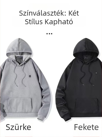 Férfi USB-melegítő kapucnis pulóver, 5-zónás fűtés, poliészter, slim fit