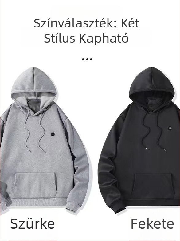 Férfi USB-melegítő kapucnis pulóver, 5-zónás fűtés, poliészter, slim fit