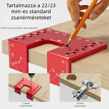 Zsanér beépítési helymeghatározó és fúrási pozicionáló eszköz alumínium ötvözetű ajtópanelhez