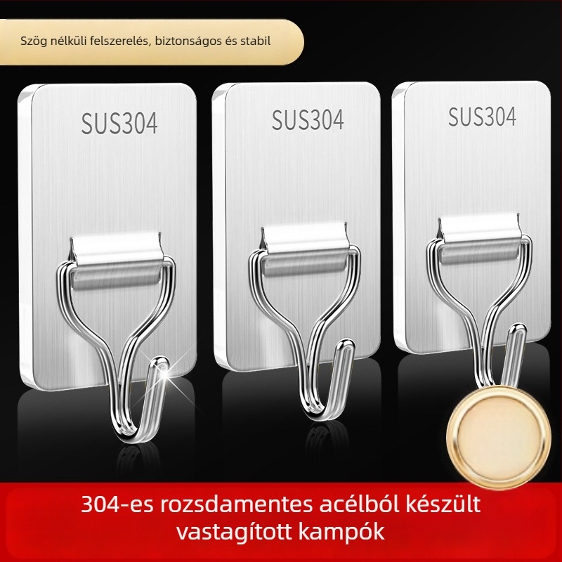 5 darab rozsdamentes acél ragasztó kampó, fúrás nélkül, a konyha és a fürdőszoba falára
