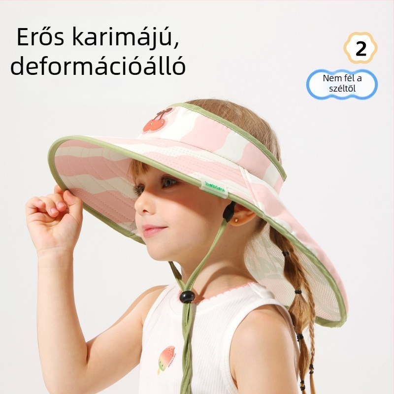 25 gyerekeknek szánt nyári napellenző sapka, uniszex, nagy karimával és kendővel, mesés mintával, nyitott tetejű dizájn