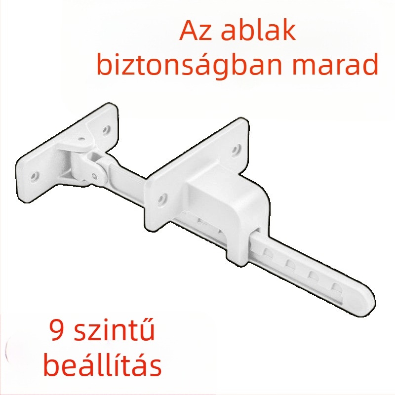 Ablakkorlátozó ablaknyitáshoz, szélbiztos tartózár, gyerekbiztonsági támasz, fúrás szükséges