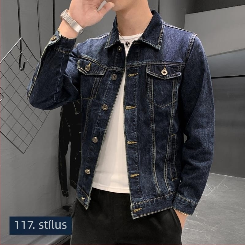 Férfi vékony farmerdzseki, koreai stílusban, karcsú szabás