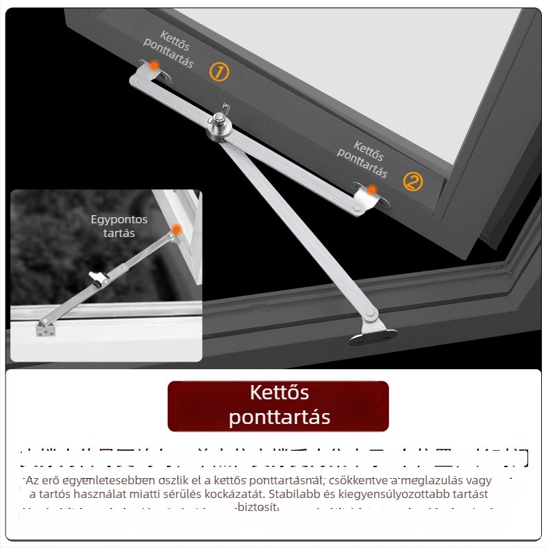 304 rozsdamentes acélból készült kettős karos ablak-támasz, nyíló éscsúszó ablakokhoz, modern minimalist design