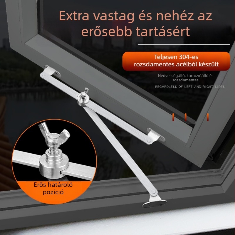 304 rozsdamentes acélból készült kettős karos ablak-támasz, nyíló éscsúszó ablakokhoz, modern minimalist design